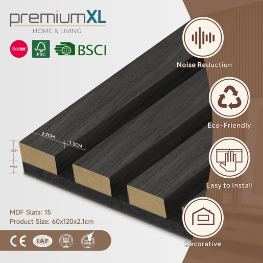 Conjunto de 4x painéis acústicos de parede 3D Vang MDF 120x60x2 cm (2,88 m²) - Carvalho cinzento NEU.HOLZ