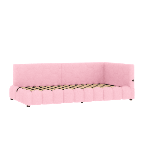 Cama de dia 90x200cm - Sofá-cama, com estrado, luz LED, mecanismo hidráulico, porta USB e Tipo-C, material confortável, feltro - Rosa