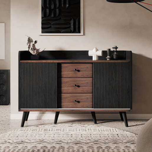 Aparador 117,5x40x80 cm - Três gavetas, design moderno em madeira - Preto