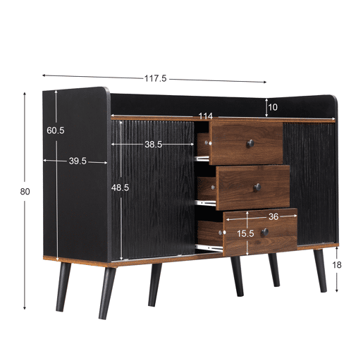 Aparador 117,5x40x80 cm - Três gavetas, design moderno em madeira - Preto