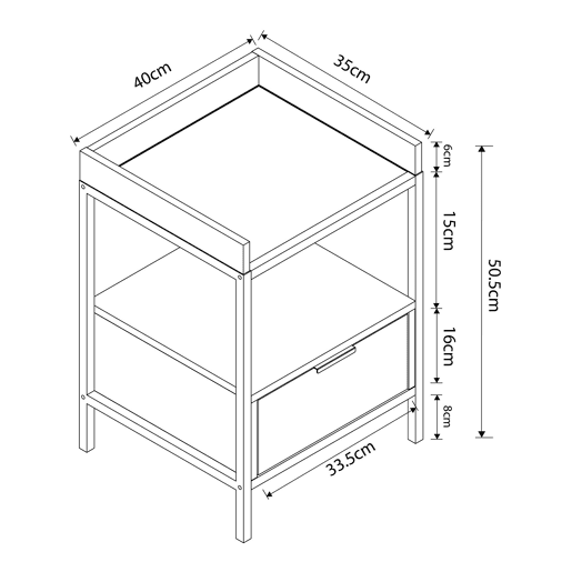 Mesa de cabeceira Belana com gaveta 51x40x35 cm pretocarvalho en.casa