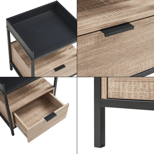 Mesa de cabeceira Belana com gaveta 51x40x35 cm pretocarvalho en.casa