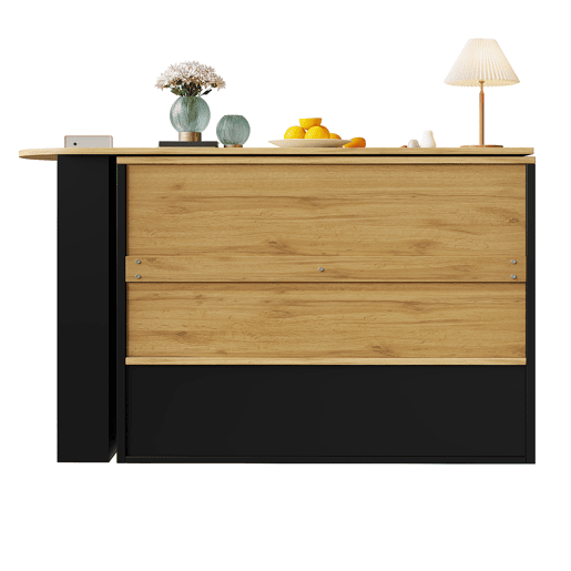 Mesa de bar giratória 360° - Multifuncional com 5 prateleiras, estante para snacks, com portas de vidro - Preto