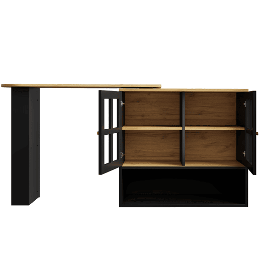 Mesa de bar giratória 360° - Multifuncional com 5 prateleiras, estante para snacks, com portas de vidro - Preto