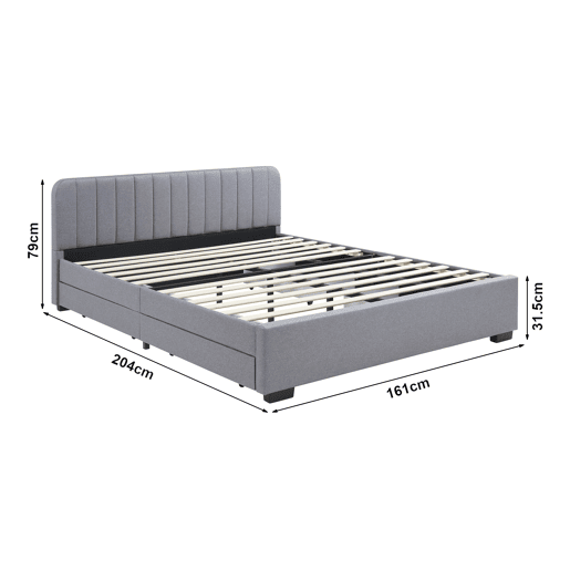 Cama estofada Nofrenna com 4 gavetas MDF 160x200 cm Cinzento en.casa
