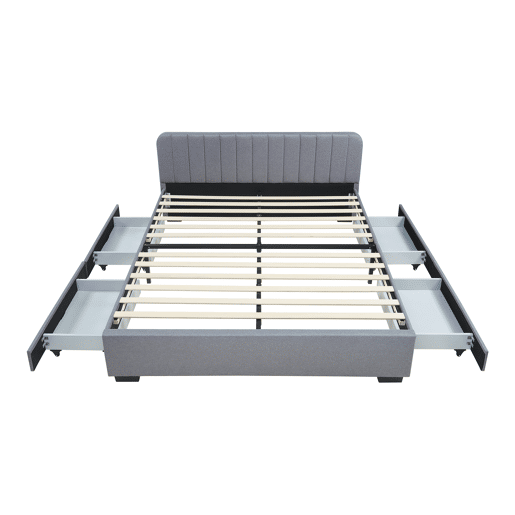 Cama estofada Nofrenna com 4 gavetas MDF 160x200 cm Cinzento en.casa