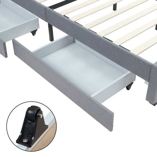 Cama estofada Nofrenna com 4 gavetas MDF 160x200 cm Cinzento en.casa