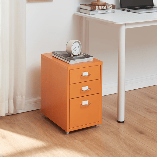Armário de arquivo móvel Kökar com 3 gavetas aço 48x28x41 cm Laranja en.casa