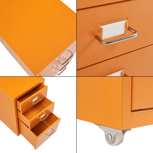 Armário de arquivo móvel Kökar com 3 gavetas aço 48x28x41 cm Laranja en.casa