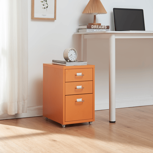 Armário de arquivo móvel Kökar com 3 gavetas aço 48x28x41 cm Laranja en.casa