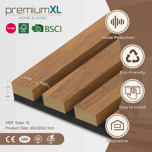Conjunto de 12x painéis acústicos de parede 3D Vang MDF 120x60x2 cm (8,64 m²) - Teca NEU.HOLZ