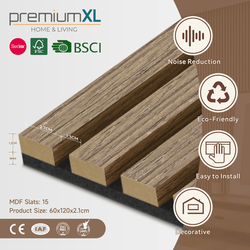 Conjunto de 8x painéis acústicos de parede 3D Vang MDF 120x60x2 cm (5,76 m²) - nogueira clara NEU.HOLZ