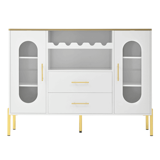 Aparador 150x40x75 cm - Frentes em vidro e vinoteca - Branco