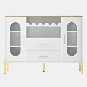 Aparador 150x40x75 cm - Frentes em vidro e vinoteca - Branco