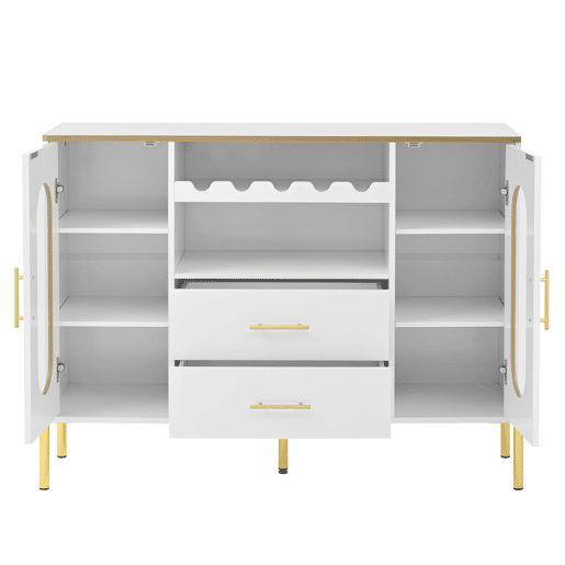 Aparador 150x40x75 cm - Frentes em vidro e vinoteca - Branco