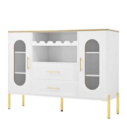 Aparador 150x40x75 cm - Frentes em vidro e vinoteca - Branco