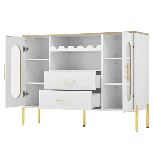 Aparador 150x40x75 cm - Frentes em vidro e vinoteca - Branco