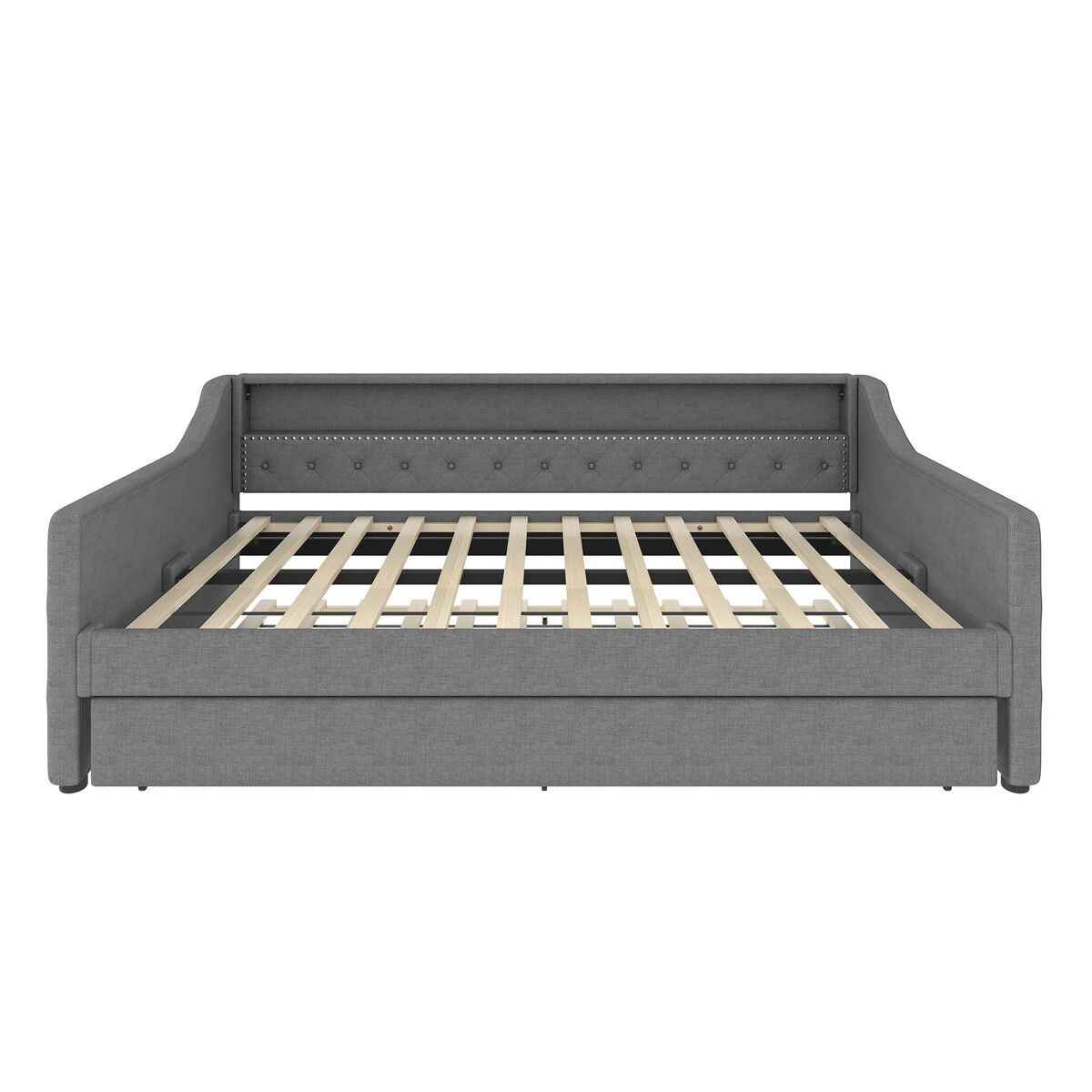 Cama día, 90x200 cm - sofá cama, con lattenrost, luz ambiental con mando, cama extensible, puerto usb - gris
