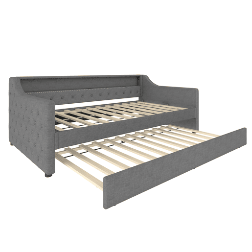 Cama de dia, 90x200 cm - Sofá-cama, com estrado de ripas, luz ambiente com comando, cama extensível, porta USB - Cinza