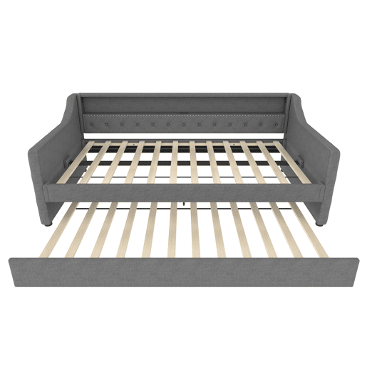 Cama de dia, 90x200 cm - Sofá-cama, com estrado de ripas, luz ambiente com comando, cama extensível, porta USB - Cinza