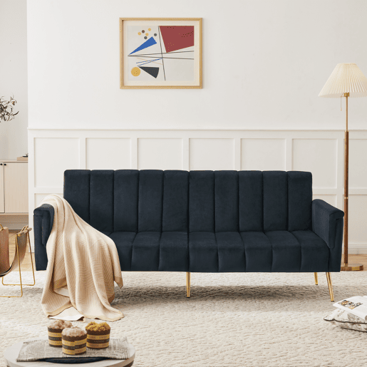 Sofá-cama moderno dobrável - com pés adicionais, com função de cama, em veludo - Preto