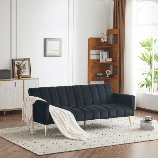 Sofá-cama moderno dobrável - com pés adicionais, com função de cama, em veludo - Preto