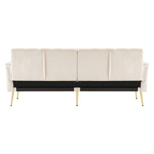Sofá-cama dobrável moderno de 2 lugares - com função de cama, com pés auxiliares, tecido de veludo - Bege