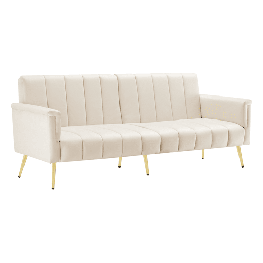 Sofá-cama dobrável moderno de 2 lugares - com função de cama, com pés auxiliares, tecido de veludo - Bege