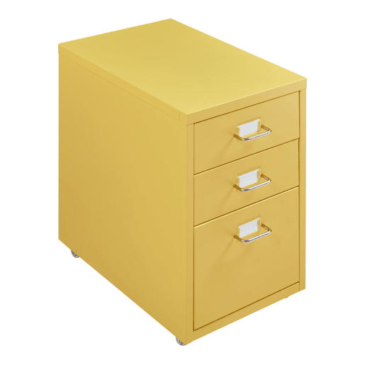 Armário de arquivo móvel Kökar com 3 gavetas aço 48x28x41 cm Amarelo en.casa