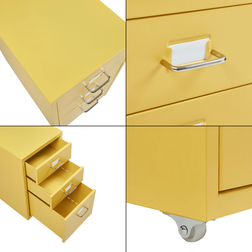 Armário de arquivo móvel Kökar com 3 gavetas aço 48x28x41 cm Amarelo en.casa