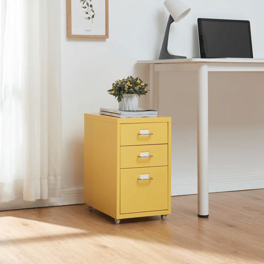 Armário de arquivo móvel Kökar com 3 gavetas aço 48x28x41 cm Amarelo en.casa