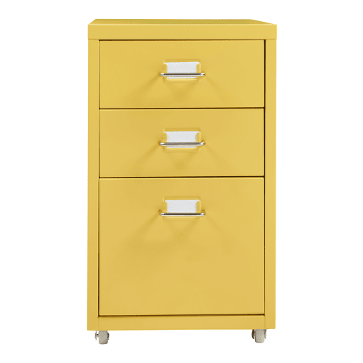 Armário de arquivo móvel Kökar com 3 gavetas aço 48x28x41 cm Amarelo en.casa