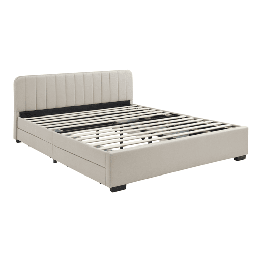 Cama estofada Nofrenna com 4 gavetas MDF 140x200 cm Bege en.casa