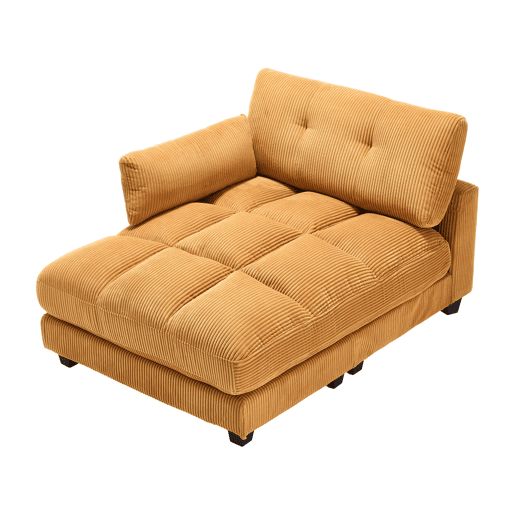 Poltrona de palma - Estofamento com franjas macias - Com apoios de braços com almofadas removíveis, encosto ajustável, três porta-copos e bolso lateral - Amarelo mostarda