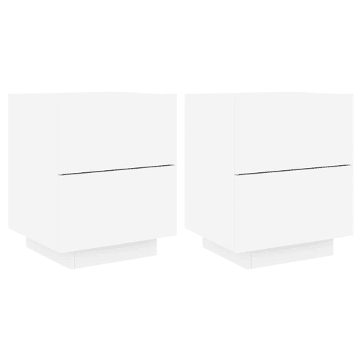 Lote de 2 Mesas De Cabeceira - Mesinhas De Cabeceira c luzes LED derivados madeira branco