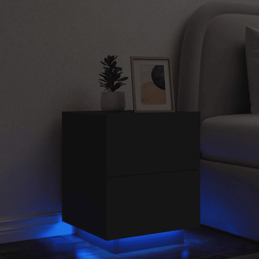 Mesa De Cabeceira - Mesinha De Cabeceira com luzes LED derivados de madeira preto