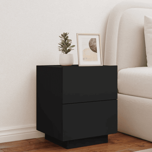 Mesa De Cabeceira - Mesinha De Cabeceira com luzes LED derivados de madeira preto