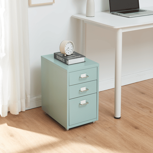 Armário de arquivo móvel Kökar com 3 gavetas aço 48x28x41 cm Verde en.casa