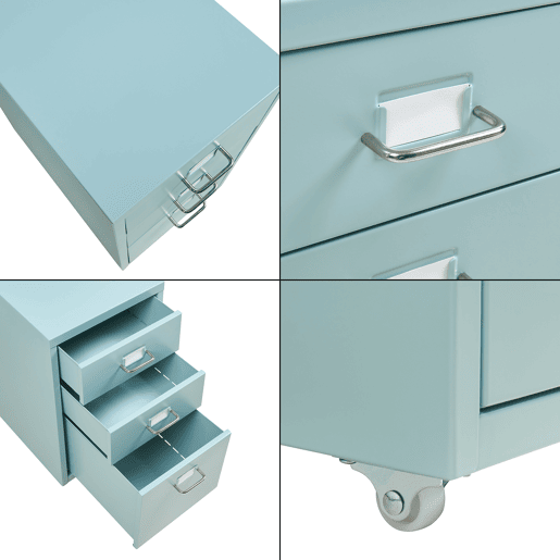 Armário de arquivo móvel Kökar com 3 gavetas aço 48x28x41 cm Verde en.casa