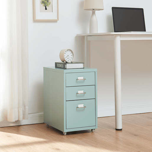 Armário de arquivo móvel Kökar com 3 gavetas aço 48x28x41 cm Verde en.casa