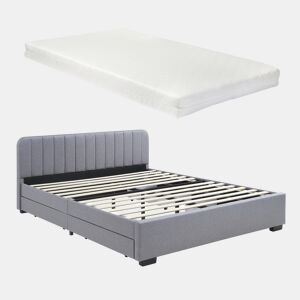 Cama estofada Nofrenna com 4 gavetas MDF + colchão 140x200 cm Cinzento en.casa