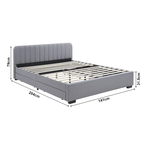Cama estofada Nofrenna com 4 gavetas MDF + colchão 140x200 cm Cinzento en.casa