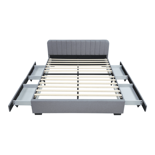 Cama estofada Nofrenna com 4 gavetas MDF + colchão 140x200 cm Cinzento en.casa