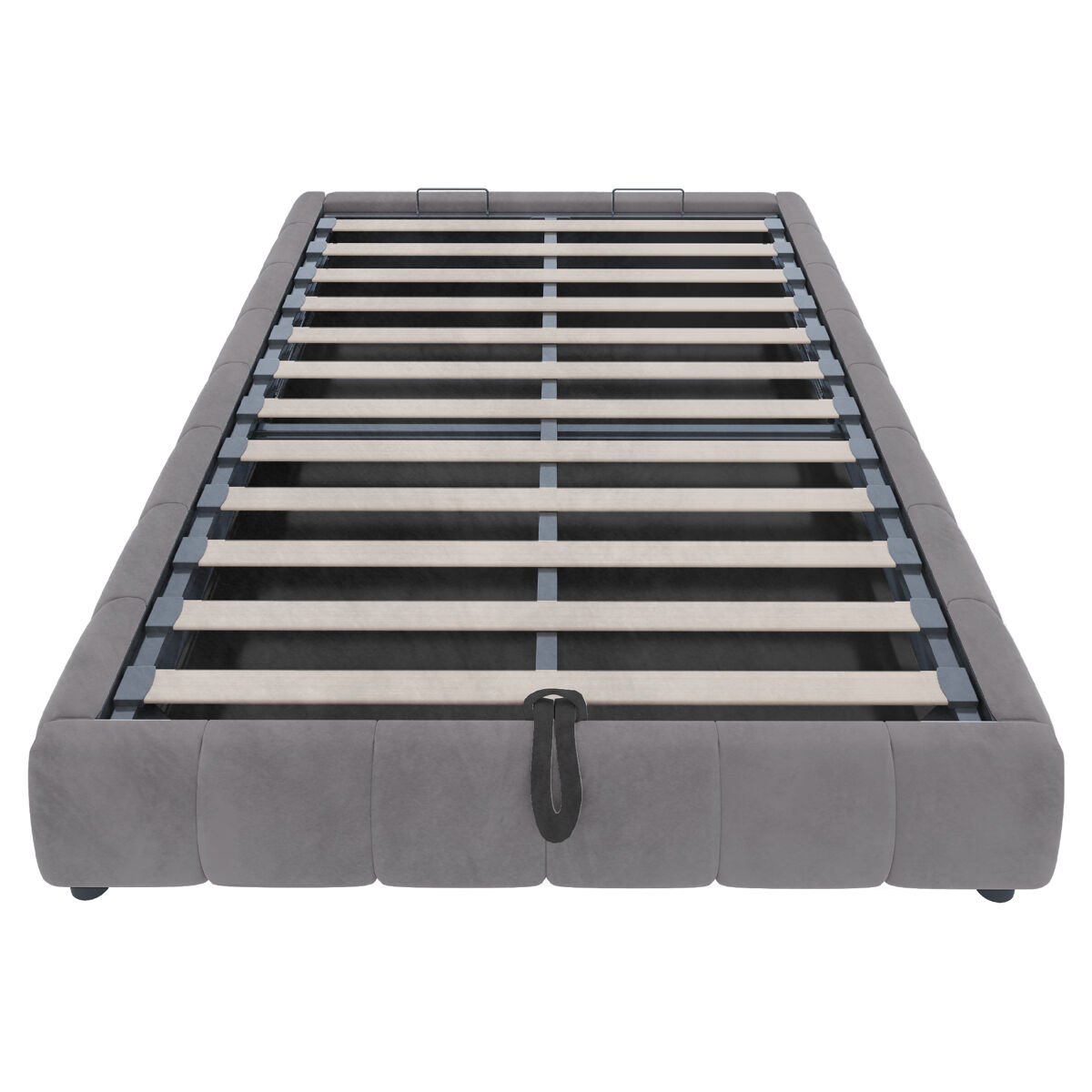 Cama individual 140x200 cm - sin cabecera, con tira led (unicolor), estructura de cama flotante hidráulica con almacenamiento - gris