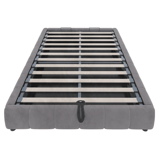 Cama individual 140x200 cm - Sem cabeceira, com faixa LED (cor única), estrutura de cama flutuante hidráulica com arrumação - Cinza