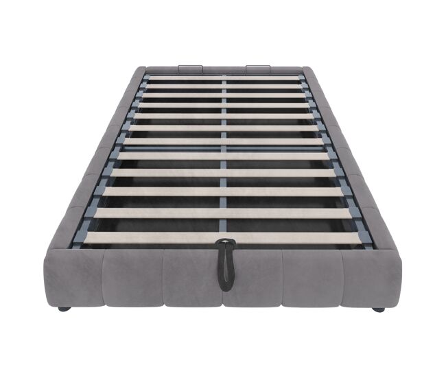 Cama individual 140x200 cm - sin cabecera, con tira led (unicolor), estructura de cama flotante hidráulica con almacenamiento - gris