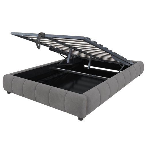 Cama individual 140x200 cm - Sem cabeceira, com faixa LED (cor única), estrutura de cama flutuante hidráulica com arrumação - Cinza
