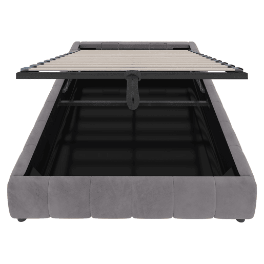Cama individual 140x200 cm - Sem cabeceira, com faixa LED (cor única), estrutura de cama flutuante hidráulica com arrumação - Cinza