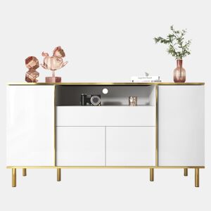 Aparador 150x40x80 cm - Cômoda brilhante com 1 gaveta - Branco