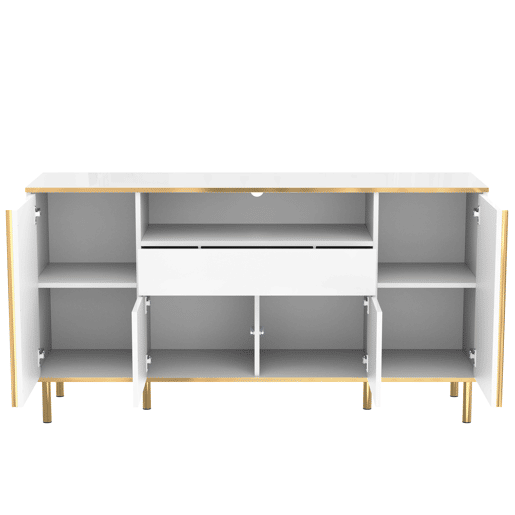 Aparador 150x40x80 cm - Cômoda brilhante com 1 gaveta - Branco
